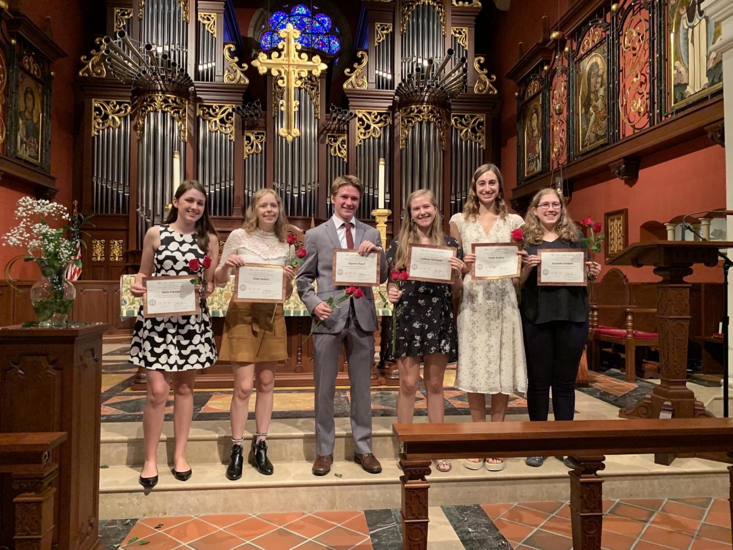 Photo from Cum Laude induction in 2019. "(names listed from left to right) Maria Erquiaga , Hailey Mallard, Augustus Bayard, Catherine Van Keuren, Hailey Kadivar, and Kassandra Haakman."