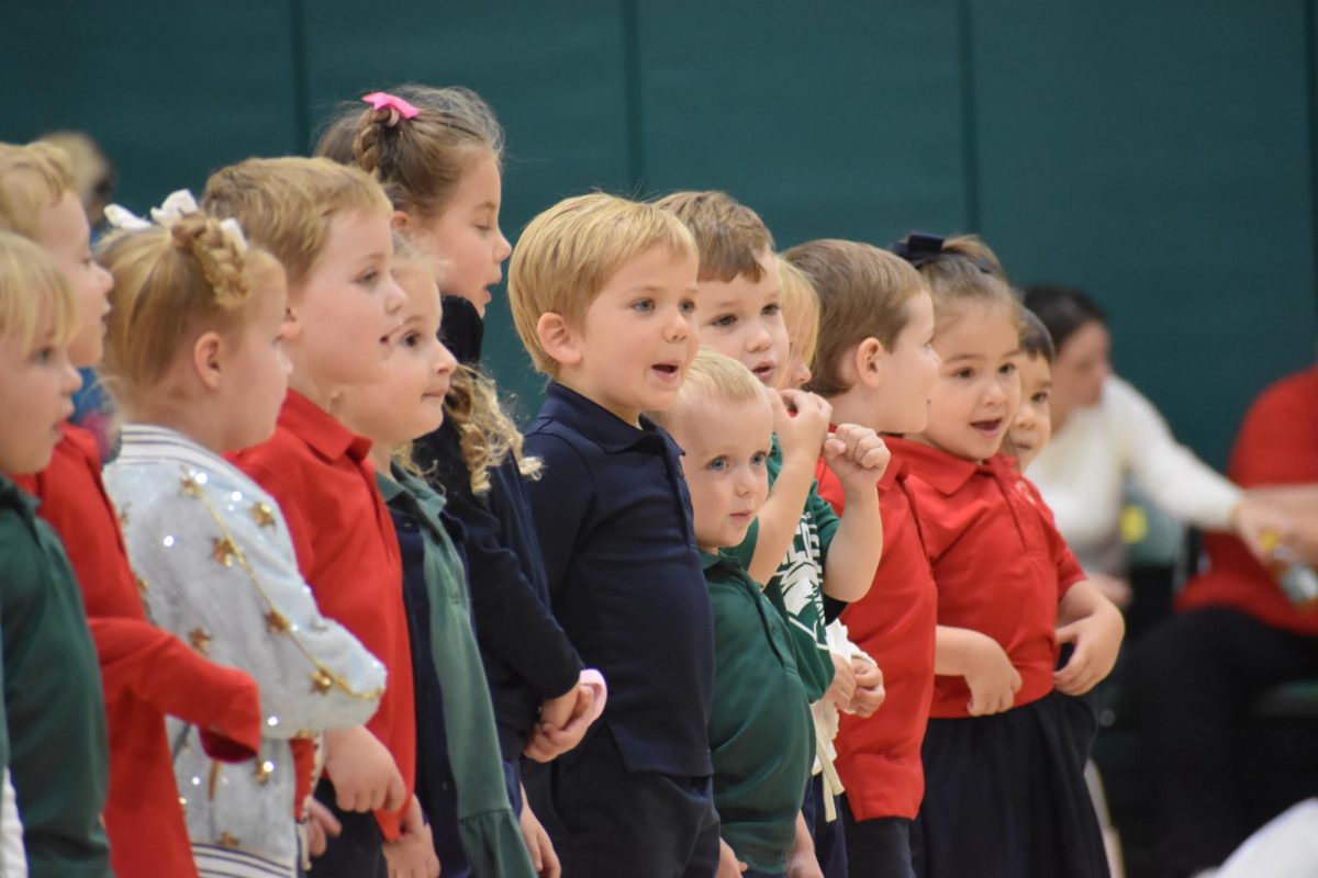 The young Falcons get ready to kick off the special Grandparent's Day performances.