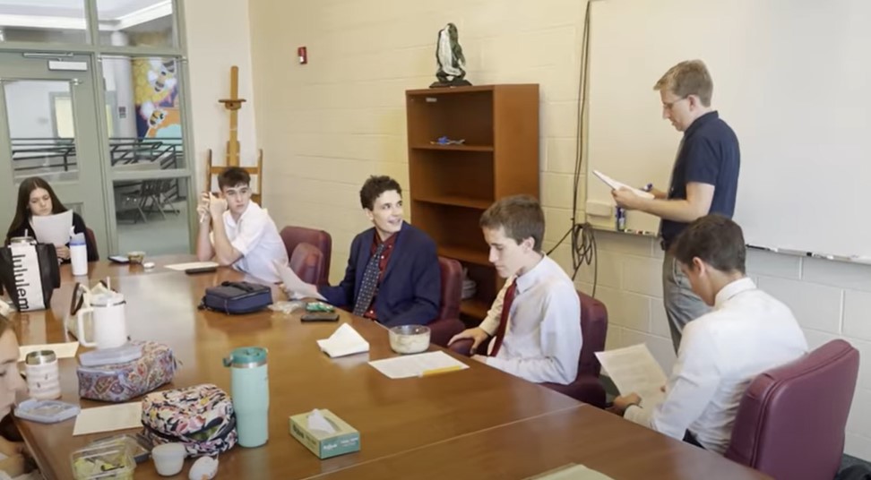 The Honor Council at work in the Science Conference Room.  The council meets to discuss ethical cases on campus. 